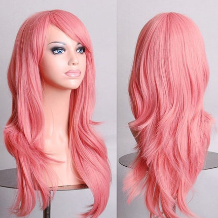 70cm Wavy Curly Sleek Full Hair Lady Wigs w Side Bangs Cosplay Costume Womens - Zmart Australia