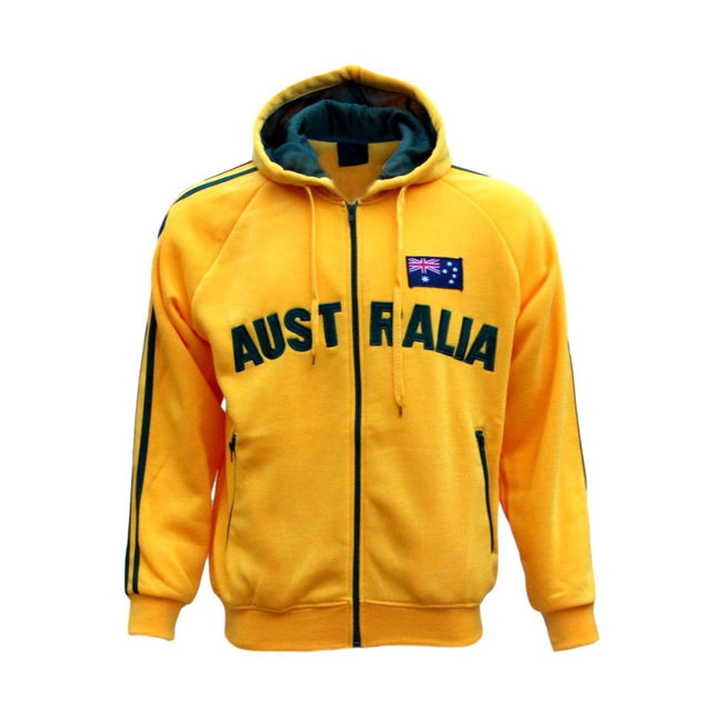 New Adults Australia Day Zip Up Hoodie Jacket w Flag Souvenir Jumper Sports Coat - Gold