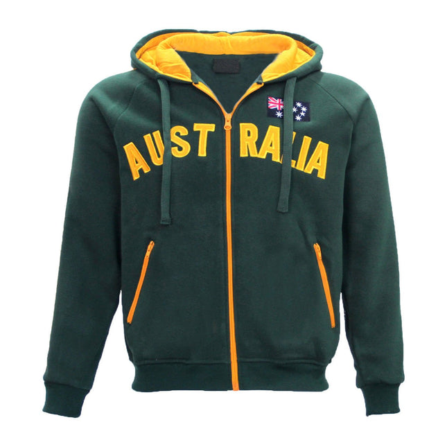 New Adults Australia Day Zip Up Hoodie Jacket w Flag Souvenir Jumper Sports Coat - Bottle Green