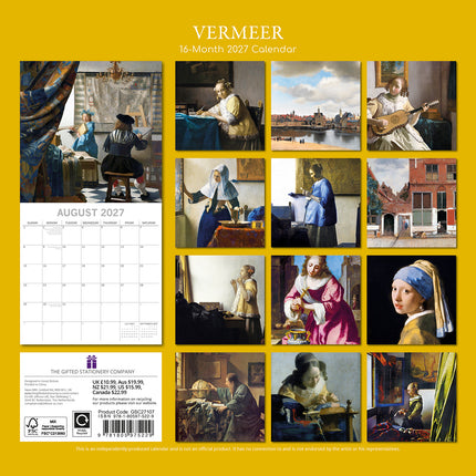 Vermeer 2027 Premium Square Wall Calendar back cover