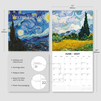 Vincent Van Gogh 2027 square wall calendar - product specifications