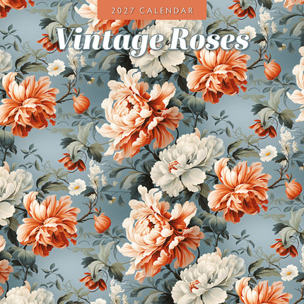 Vintage Roses 2027 square wall calendar - front cover