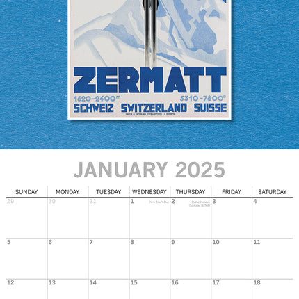 Vintage Skiing Posters 2025 Square Wall Calendar Arts 16 Months Premium Planner