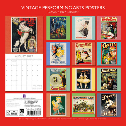 Vintage Performing Arts Posters 2027 Premium Square Wall Calendar back cover