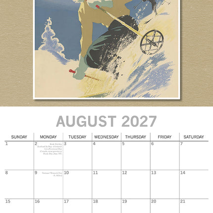 Vintage Skiing Posters 2027 Premium Square Wall Calendar August sample page