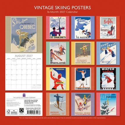 Vintage Skiing Posters 2027 Premium Square Wall Calendar back cover