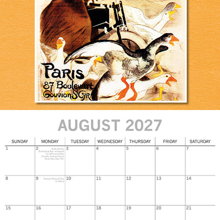 Vintage Transport Posters 2027 Premium Square Wall Calendar August sample page