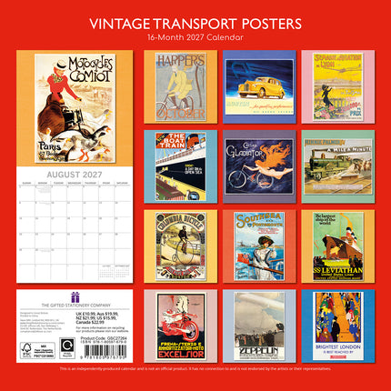 Vintage Transport Posters 2027 Premium Square Wall Calendar back cover