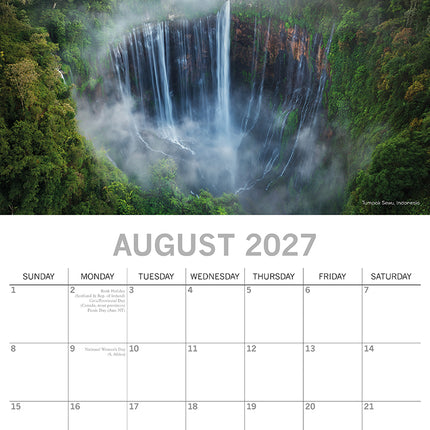 Waterfalls 2027 Premium Square Wall Calendar August sample page