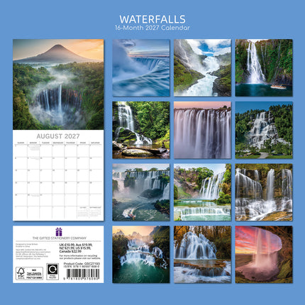 Waterfalls 2027 Premium Square Wall Calendar back cover