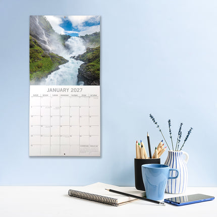 Waterfalls 2027 Premium Square Wall Calendar lifestyle image