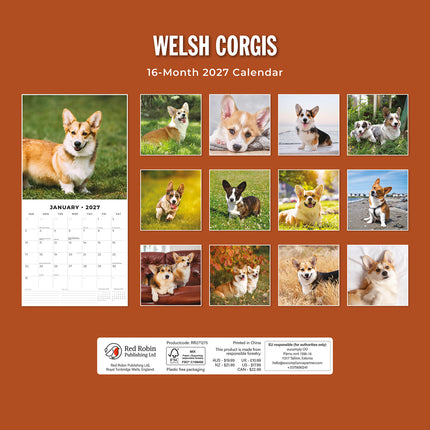 Welsh Corgis 2027 square wall calendar - back cover
