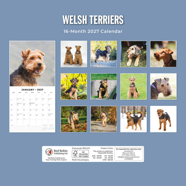 Welsh Terriers 2027 square wall calendar - back cover