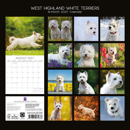 West Highland White Terriers 2027 Premium Square Wall Calendar back cover