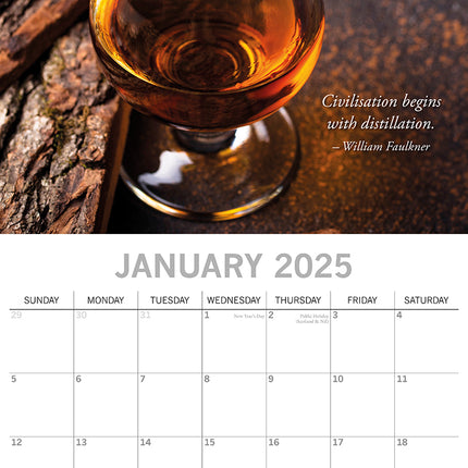 Whisky - 2025 Square Wall Calendar Food 16 Months Premium Planner New Year Gift