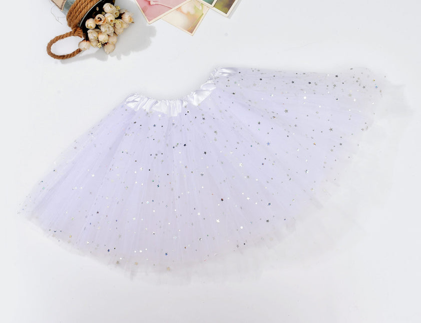 Sequin Tulle Tutu Skirt Ballet Kids Princess Dressup Party Baby Girls Dance Wear - White