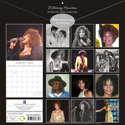 Whitney Houston 2025 Square Wall Calendar 16-Month Premium New Year Planner Gift