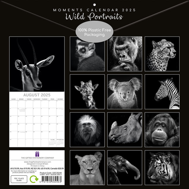 Wild Portraits 2025 Square Wall Calendar 16-Month Premium Planner Christmas Gift