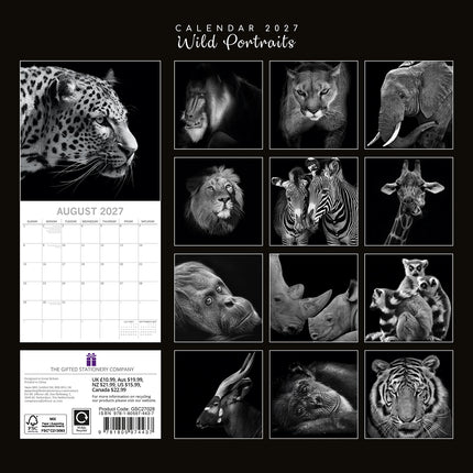 Wild Portraits 2027 Premium Square Wall Calendar back cover