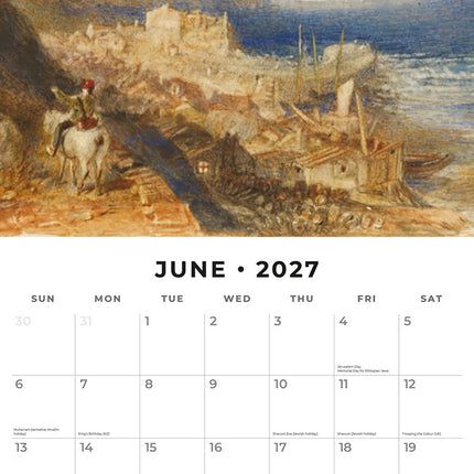 William Turner 2027 square wall calendar - monthly calendar spread