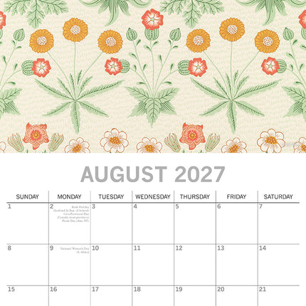 William Morris 2027 Premium Square Wall Calendar August sample page