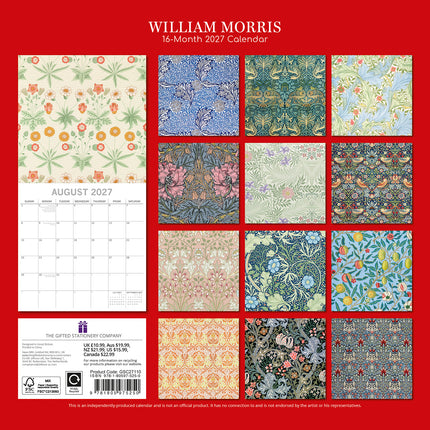 William Morris 2027 Premium Square Wall Calendar back cover