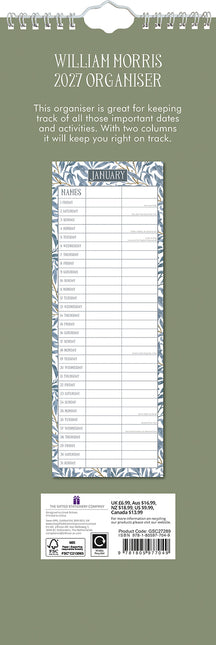 William Morris Organiser 2027 Premium Slim Wall Calendar back cover
