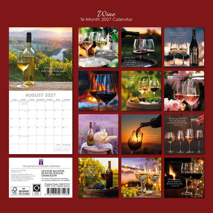 Wine 2027 Premium Square Wall Calendar back cover