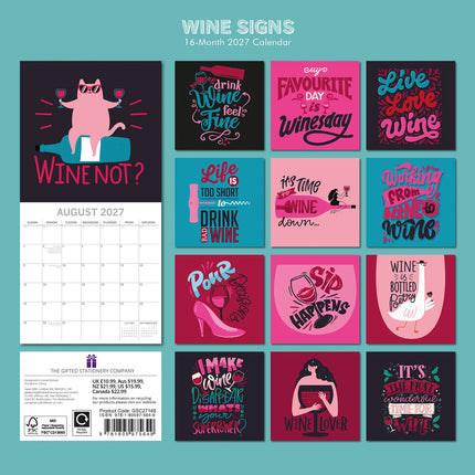 Wine Signs 2027 Premium Square Wall Calendar back cover