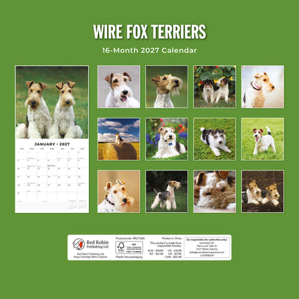 Wire Fox Terriers 2027 square wall calendar - back cover