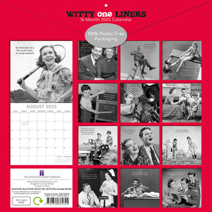 Witty One Liners - 2025 Square Wall Calendar 16 Months Premium Planner New Year