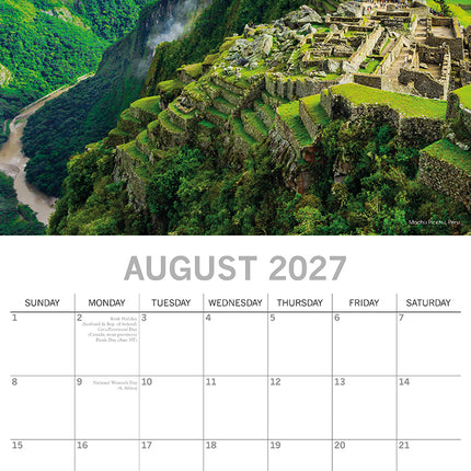 Wonders of the World 2027 Premium Square Wall Calendar August sample page