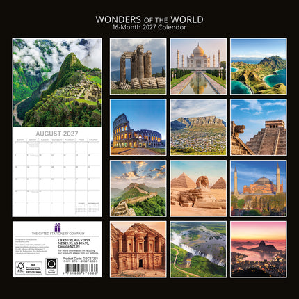 Wonders of the World 2027 Premium Square Wall Calendar back cover