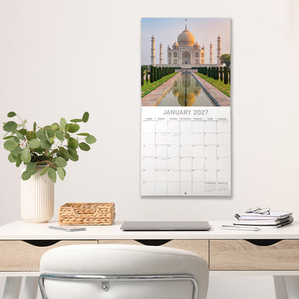 Wonders of the World 2027 Premium Square Wall Calendar lifestyle image