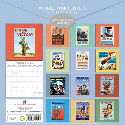 World War Posters - 2025 Square Wall Calendar Arts 16 Months Premium Planner