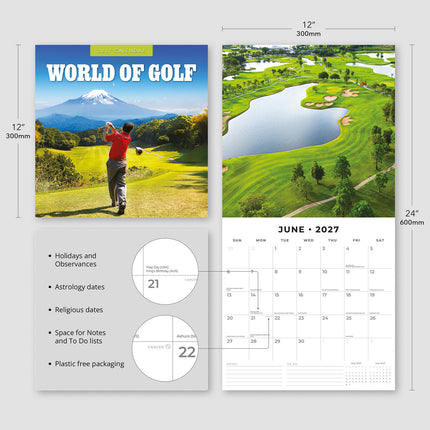 World of Golf 2027 square wall calendar - product specifications