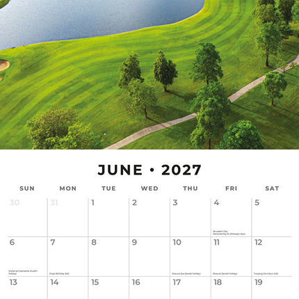 World of Golf 2027 square wall calendar - monthly calendar spread
