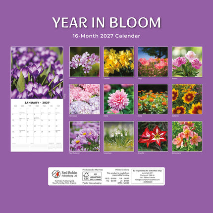 Year in Bloom 2027 square wall calendar - back cover
