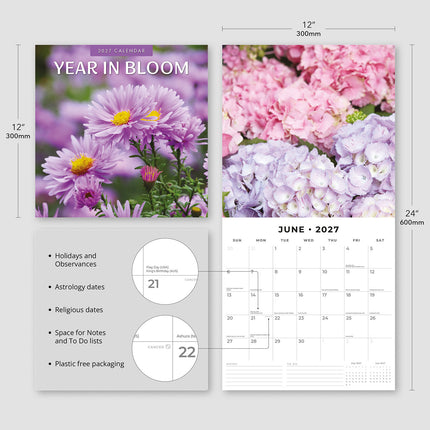 Year in Bloom 2027 square wall calendar - product specifications