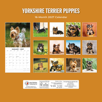 Yorkshire Terrier Puppies 2027 square wall calendar - back cover