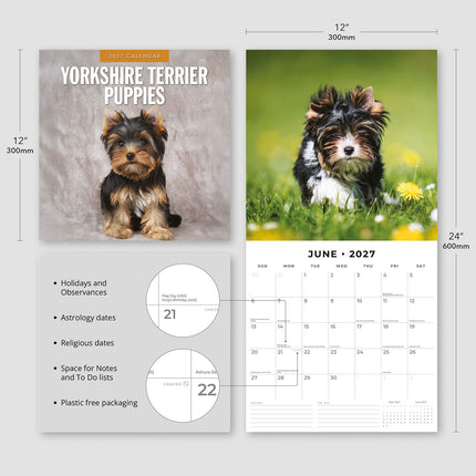 Yorkshire Terrier Puppies 2027 square wall calendar - product specifications