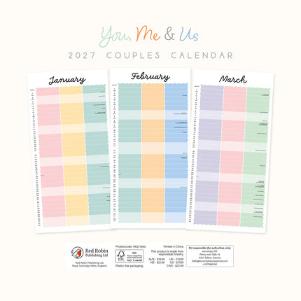 You, Me & Us 2027 square wall calendar - back cover