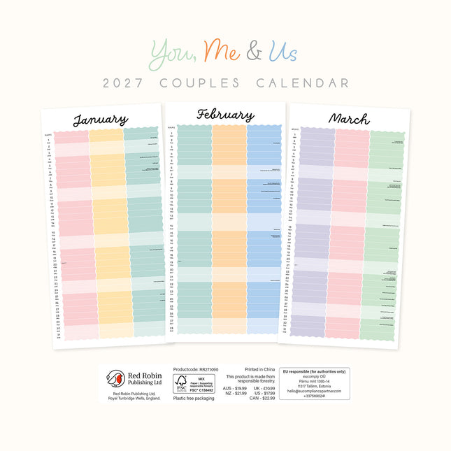 You, Me & Us 2027 square wall calendar - back cover