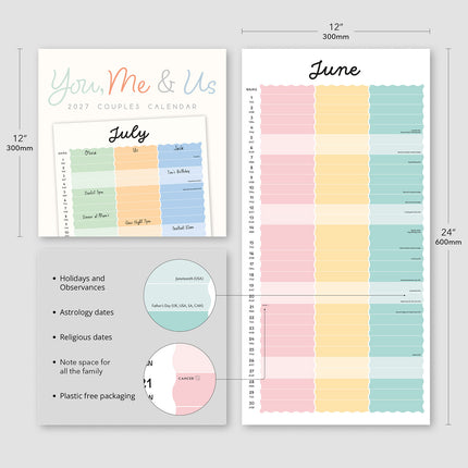 You, Me & Us 2027 square wall calendar - product specifications