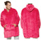 OverSized Soft Pullover Plain Hoodie Warm Fleece Blanket Plush Winter Sweatshirt - Hot Pink