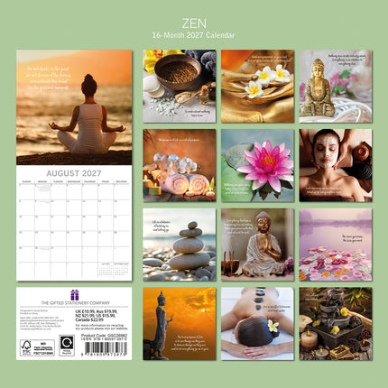 Zen 2027 Premium Square Wall Calendar back cover
