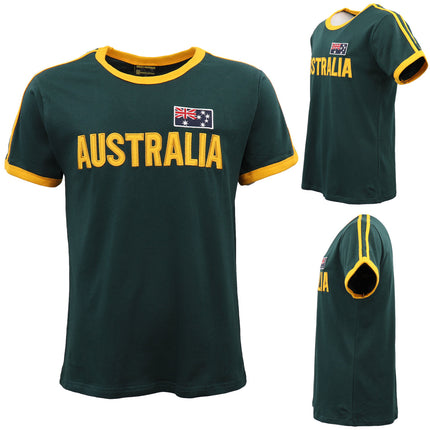 Adult 100% Cotton T-Shirt Australia Day w Flag Stripes Tee Tops Souvenir Gift - Green