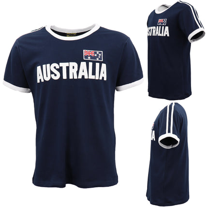 New 2-14 Years 100% Cotton Kids T-Shirt Australia Day Flag Stripes Tee Tops Gift - Navy