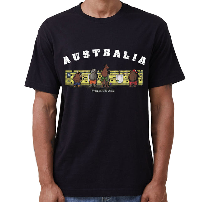 Adult 100% Cotton T Shirt Australia When Nature Calls Souvenir Tee Fun Tops Gift - Black
