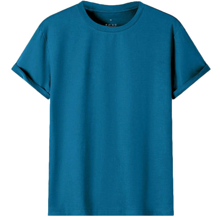 Adult 100% Cotton T-Shirt Unisex Men's Basic Plain Blank Crew Tee Tops Shirts - Aqua